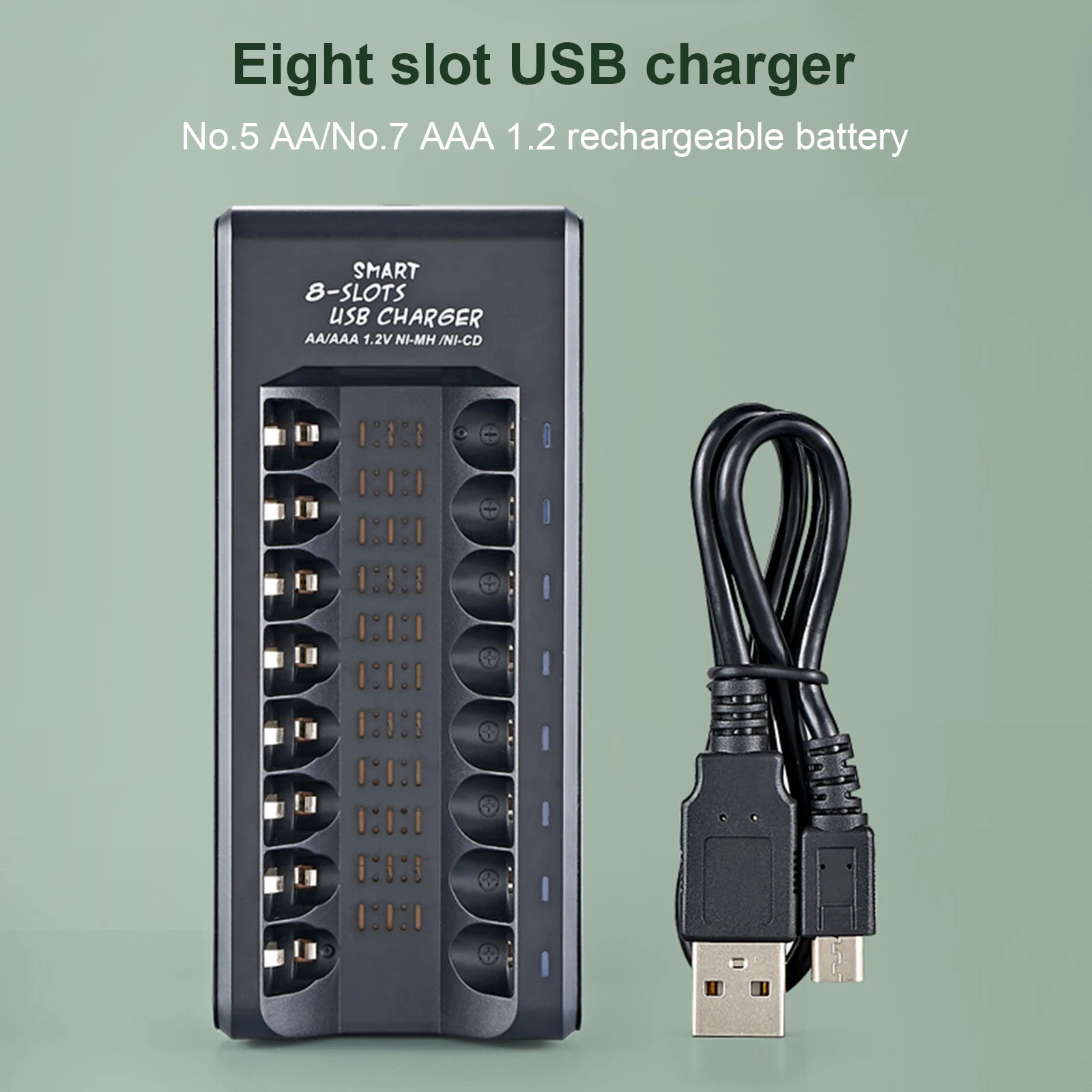 8-Slot Smart Battery Charger For 1.2V Ni-MH AA/AAA Rechargeable Batteries USB Plug And Play Battery Charging Dock