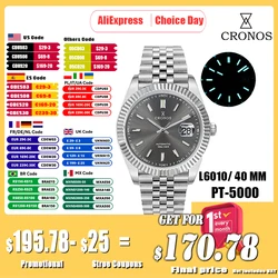 Cronos Date Luxury Dress Watch For Men Stainless Steel 5 Links Bracelet Copper-Nickel Platinum PVD Bezel 100m Waterproof