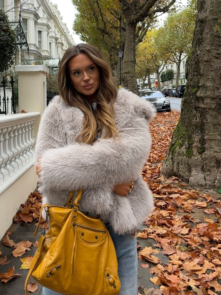 Solid Color Plush Women's Coat Fashion Fluffy Faux Fur Jacket  Long Sleeve Warm Cardigan Coat 2024 Lady Winter Street Outerwear 6