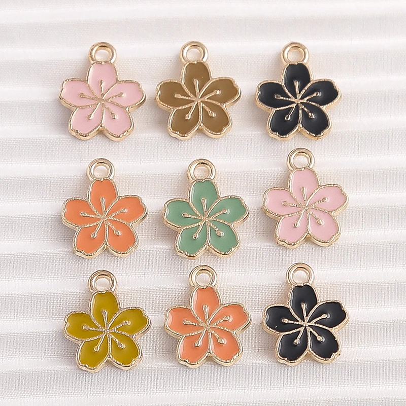 10 Stück 12 x 15 mm niedliche kleine Emaille-Blumen-Charms-Anhänger für die Herstellung von Tropfen-Ohrringen, Halsketten, Armbändern, DIY-Handwerk, Schmuckzubehör