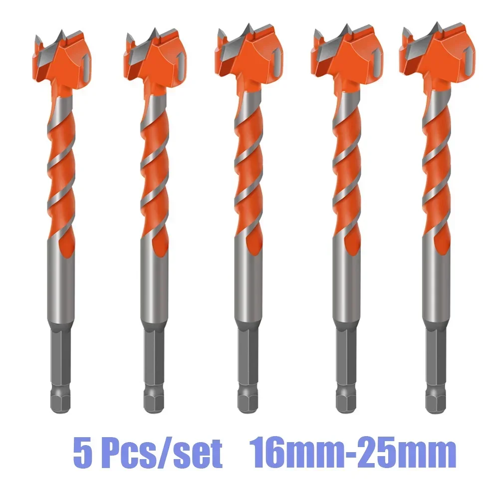 

5Pcs Wood Drill Bit Self Centering Hole Saw Cutter Woodworking Tool 16mm-25mm Hexagonal Shank Wooden Board Hole Drill Bit