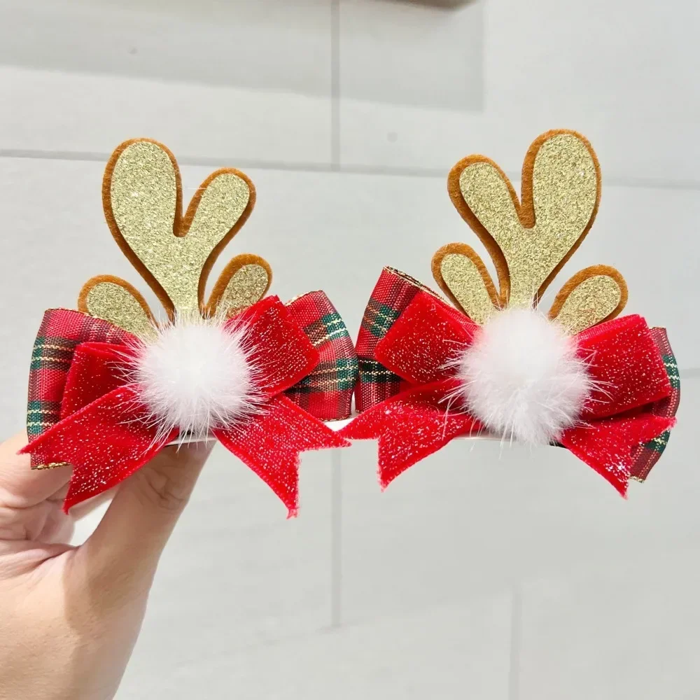 Christmas Antler Hair Clips Pendants Xmas Ornaments Merry Christmas Decor Gift For Girl Elk Hair AccessoriesHappy New Year