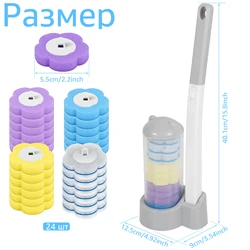 Disposable Toilet Brush Kit with Wall - Mounted Holder and Refills - Long Handle Cleaning Tool (1 Gray 24 Head ABCD)