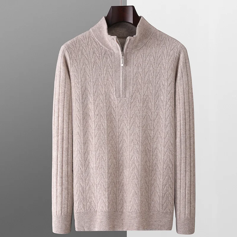 100% wool sweater men's knitted semi high neck casual warm long sleeved sweater autumn and winter new pullover sweater men tops 2