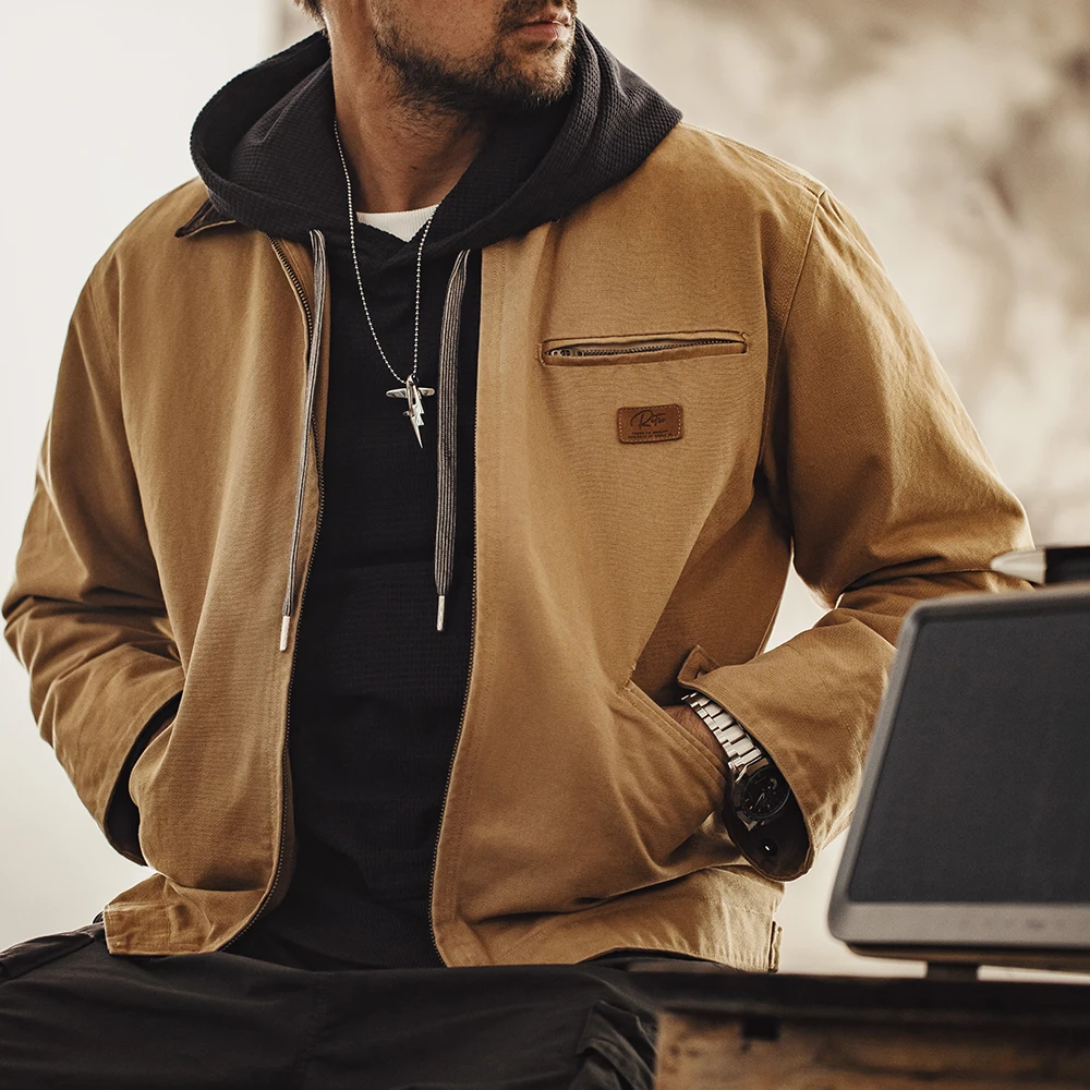 Maden Retro Canvas Detroit Hunting J001 Jacket with Heavyweight Cotton Pockets Design Lapel Collar Zipper Coat for Men's Autumn 4