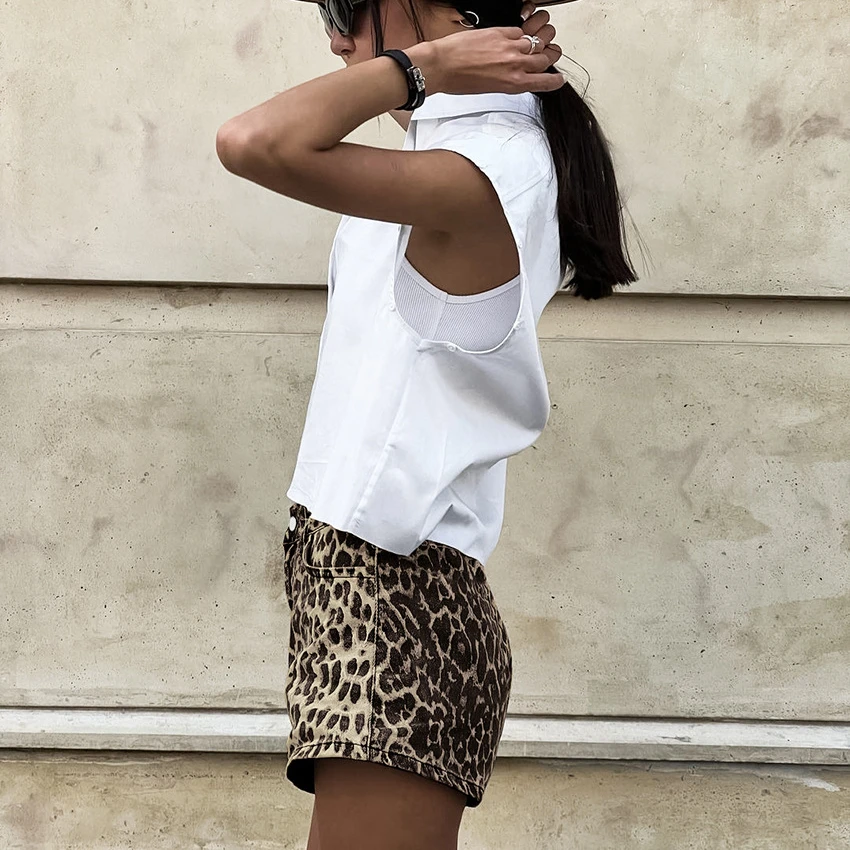 Vintage Sexy Leopard Print Shorts for Women Fashion Low Waist Cotton Slim Wide Legs Shorts 2024 Summer Casual Streetwear
