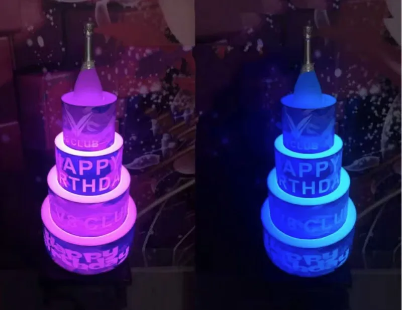 Customzied LED Luminous Happy Birthday Cake Bottle Presenter Wine Glorifier Holder VIP For Nightclub Party Lounge Bar