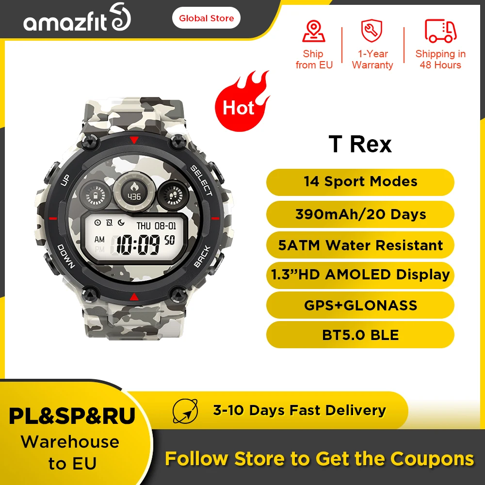 

[Refurbished] Amazfit T rex T-rex Smart Watch GPS Outdoor Smartwatch for Men Waterproof 20 days Battery Life for iOS Android