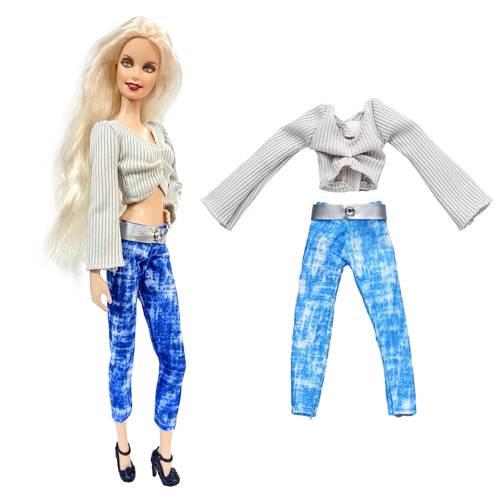 Nk 1 Set Doll Royal Model Party Dress: Grey Design Top + Imitazione Jewel Jeans Per Bambola Barbie 1/6 Accessori Giocattolo Fai Da Te
