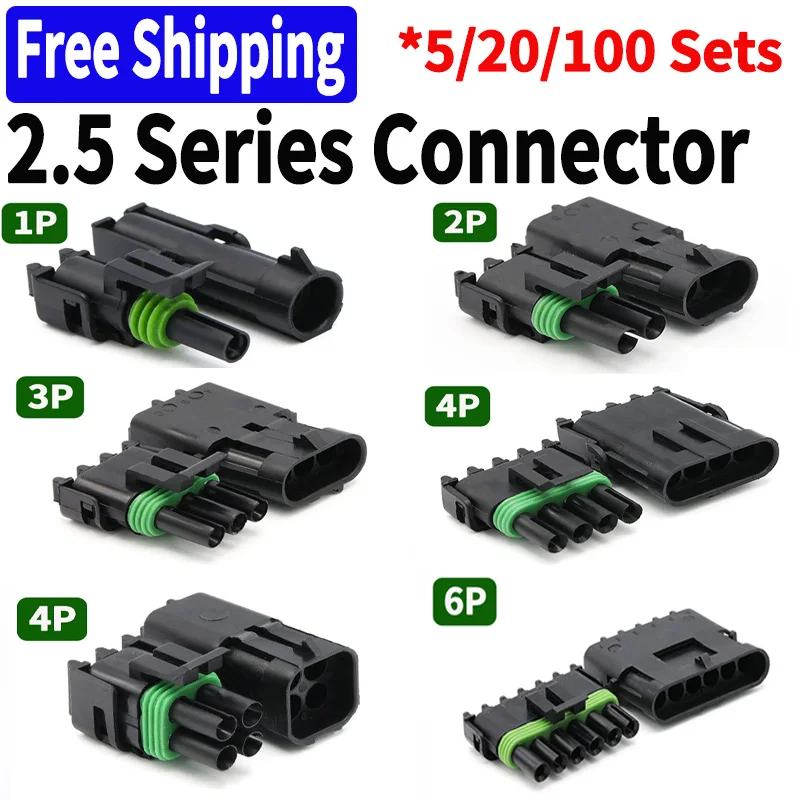 

5/20/100 Sets 2.5 Series 1 2 3 4 6 Pin Delphi GM Automotive Electrical Female Male Weather Pack Socket Plug Automobile Connector