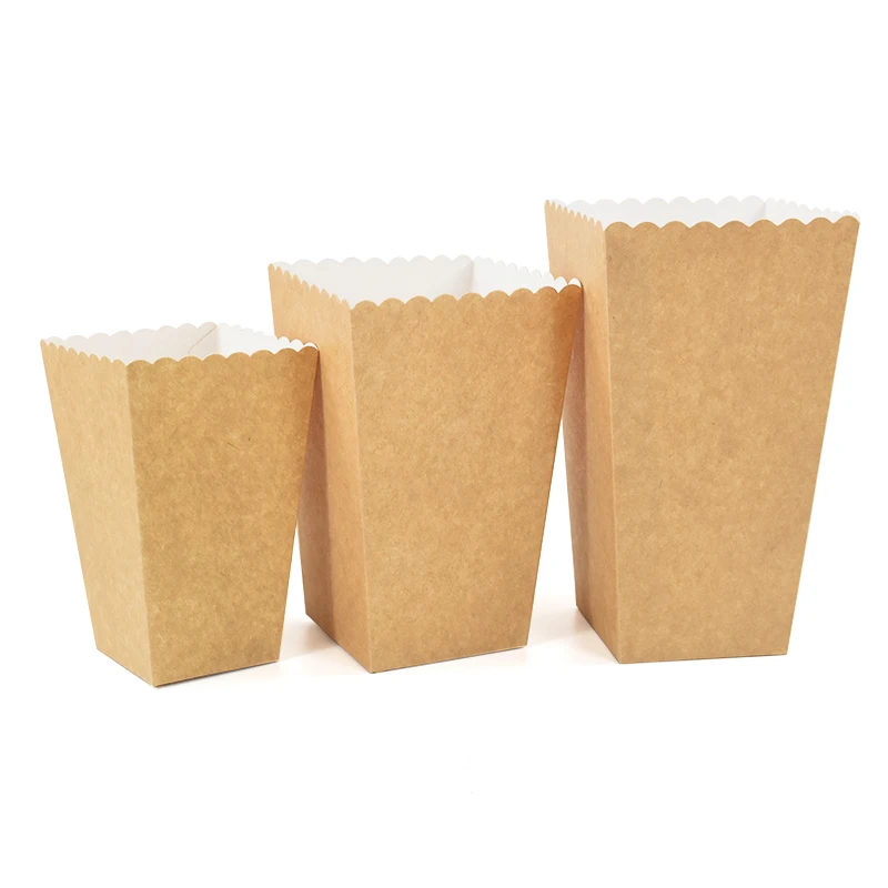 12Pcs Kraft Paper Popcorn Boxes Container Birthday Party Movie Night Fries Cup Snack Buckets Wedding Favors Gift Box Supplies