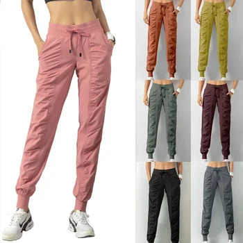Nuovi pantaloni sportivi in tessuto con coulisse da corsa Pantaloni sportivi da donna Quick Dry Athletic Gym Fitness con due tasche laterali Pantaloni da esercizio 1