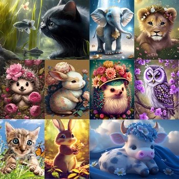 DIY 5D 다이아몬드 페인팅 고양이 토끼 고슴도치 풀 라운드 스퀘어 다이아몬드 자수 동물 모자이크 크로스 스티치 키트, 홈 데코