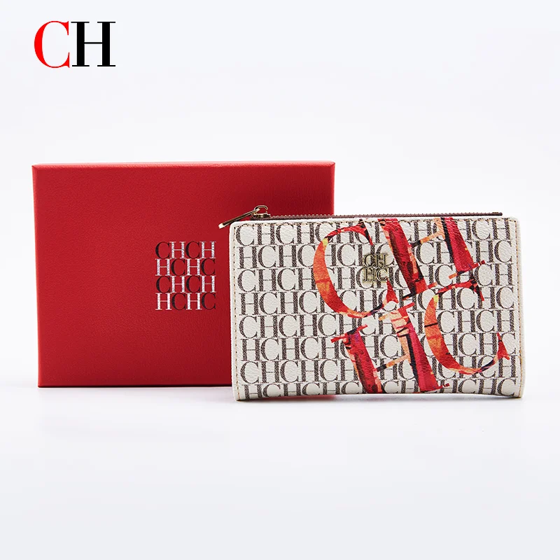 CH Wallet Monogram Print Long Zipper Purse With Box Card Holder Fashion Clutch For Women Daily Use Travel Shopping Casual 1