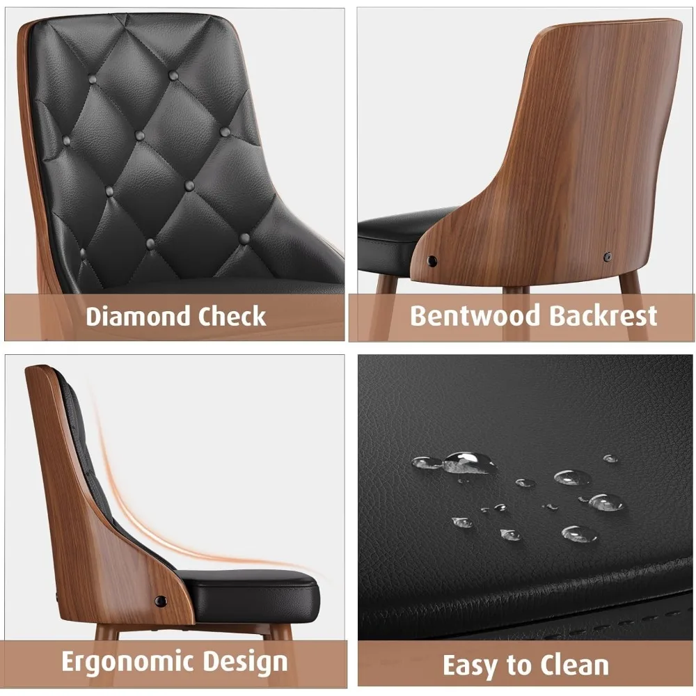 Dining Chairs Set of 8, Mid Century Modern Kitchen and Dining Room Chairs, Upholstered PU Leather Accent Chairs with Walnut Back 4