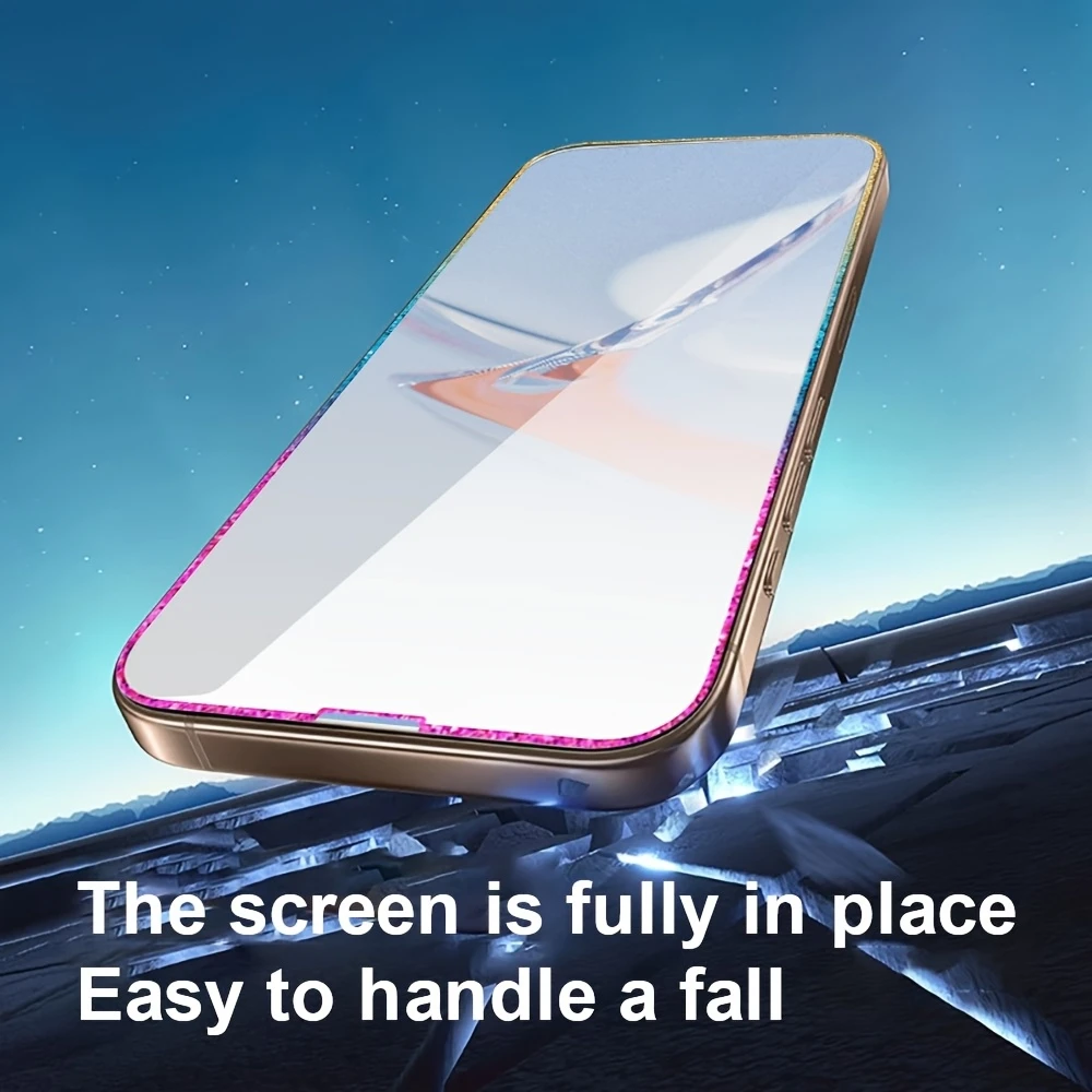NNBILI 2 Stück Diamantkanten-Schutzfolie aus gehärtetem Glas, transparenter Displayschutz, rosa Glitzer-Rahmen für iPhone 12 13 14 15 16 17 18 Pro Max – Detail 1