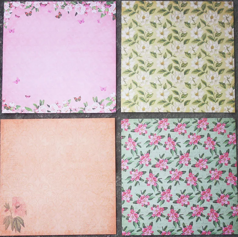 24Sheets/Set Vintage Flower Material Ppaper DIY Scrapbooking Journal Base Collage Photo Props Gift Wrapping Decoration Paper