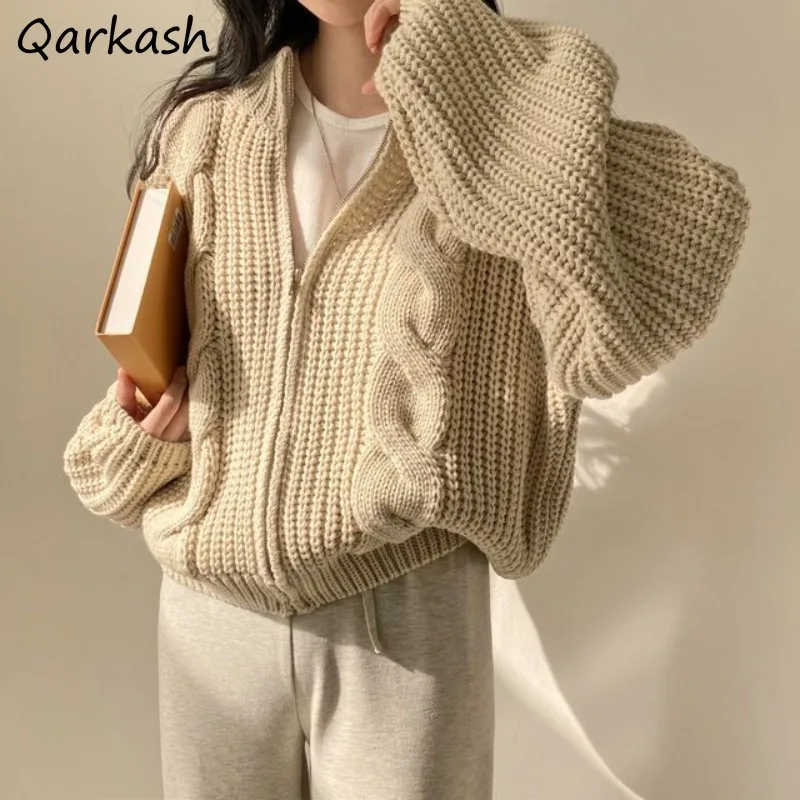 

Cardigans Women Cozy O-neck Gentle Vintage Solid Soft Loose Korean Fashion Clothing Harajuku Leisure Autumn Lantern Sleeve Crop