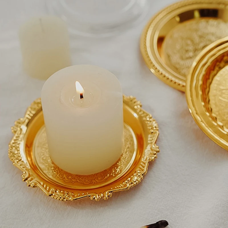 Gold Plated Candle Holders Pillar Metal Plate For Wedding Party