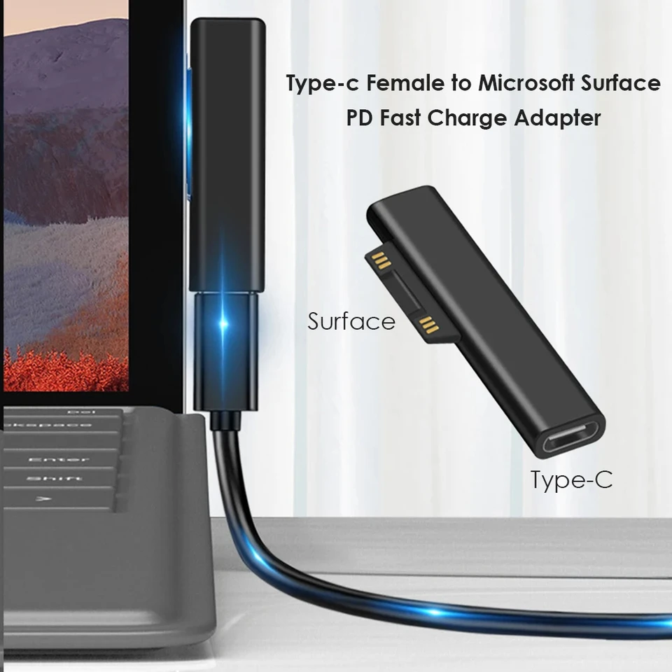 SurfaceコネクタからUSB-C充電アダプタ、タイプCメスからオス