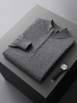 Meeste 100% Meriinovillast poolluku ja madala kraega kampsun S-XXL 3