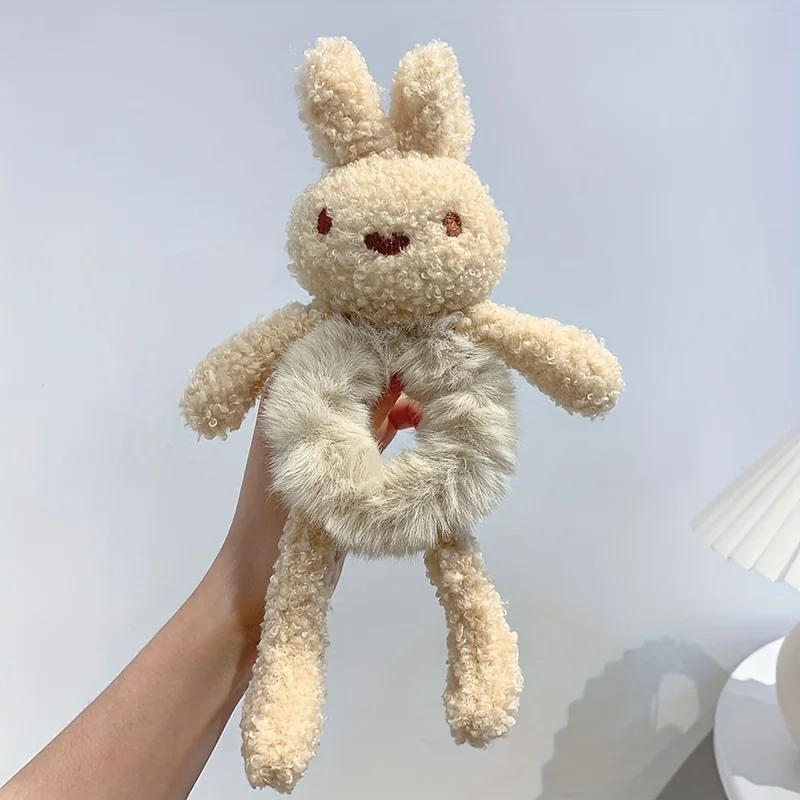 Soft Plush Rabbit Hair Tie Elastic Comfortable Hair Accessory Cartoon Animal Design Headband