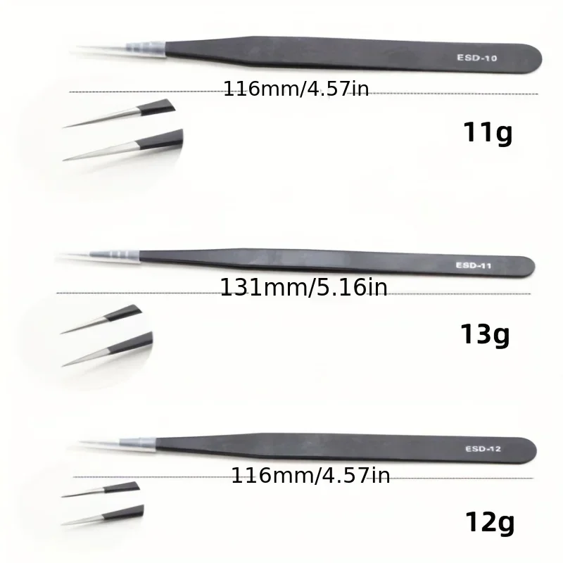 Antistatic Stainless Steel Tweezers 6 PCS Precision Curved Tool