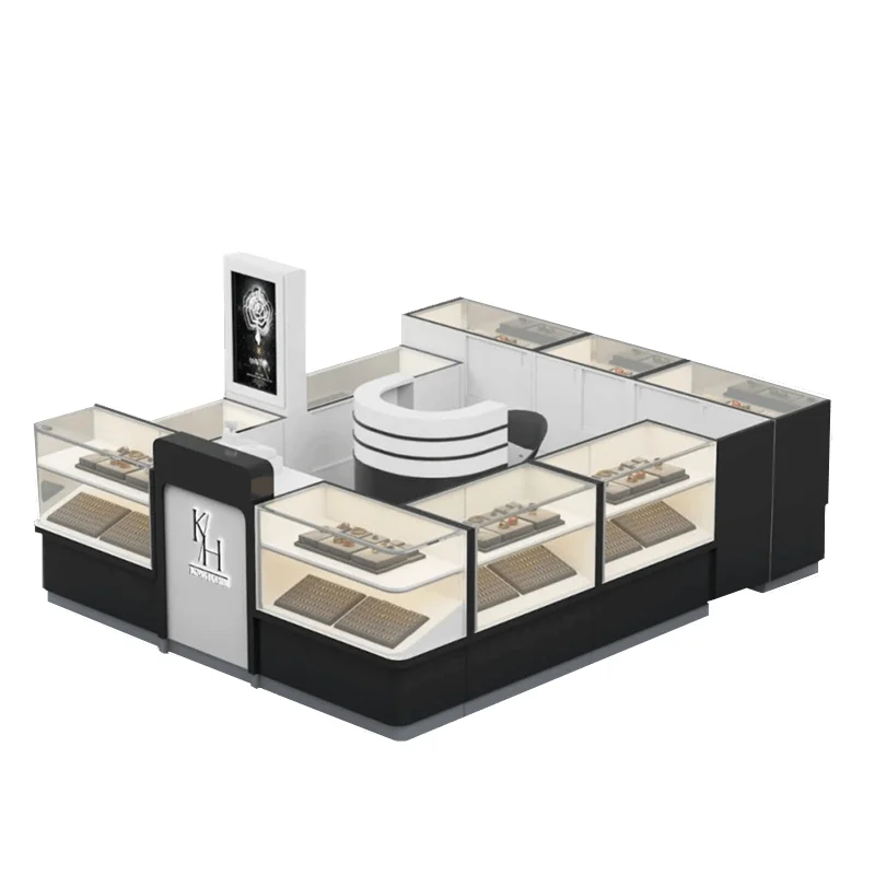 custom，Factory Custom Made Jewelry Display Showcase Cabinet Jewellery Kiosk Design Counter Display with Led Lights