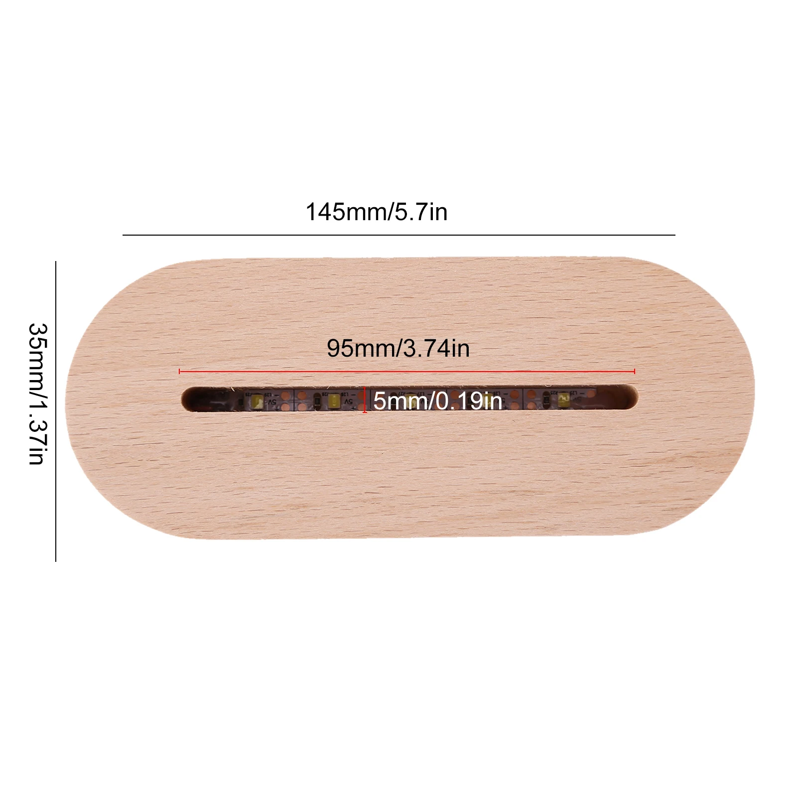 5pcs Rectangle Solid Wooden LED Base Strip Luminous Base USB Lighted Display Stand for Resin Letter Lamp Glass Resin Art Lights