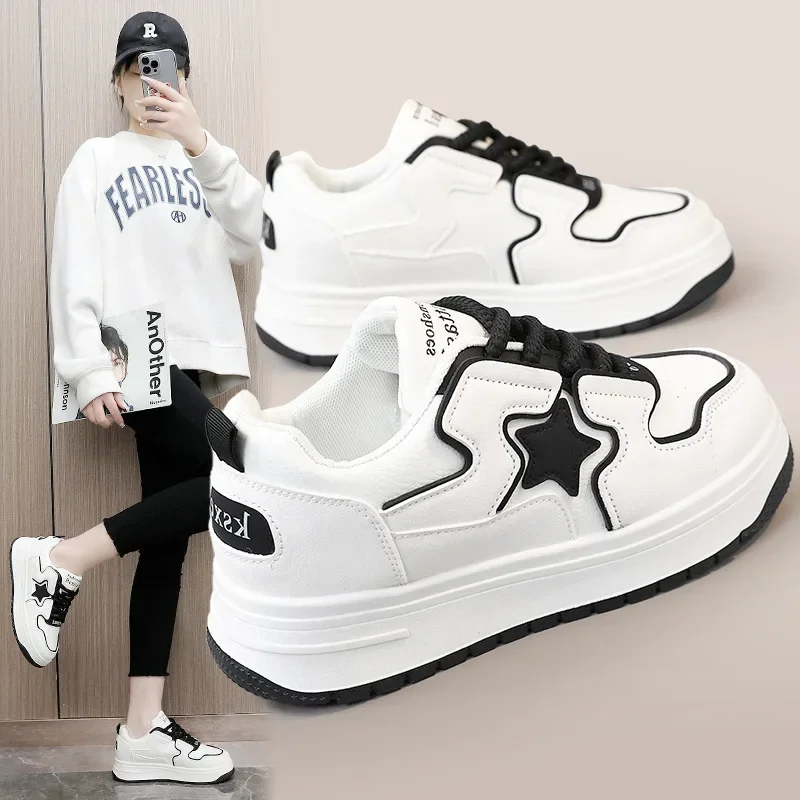 

New 2024 Spring Colored Breathable Women's Shoes, Casual Board Shoes, Thick Sole, Heightened Sports Street Shooting sneakers