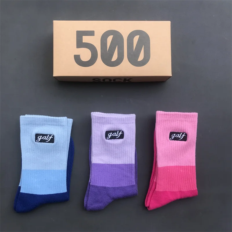 Women's Socks 3Pair/Box Golf Embroidery Black Label Pink Midtube Socks Men Women Fashion Sports Ins Blue Green Stitching Sock 11