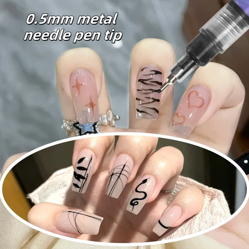 Custom Needle Tube Nail Art Pens - Hand-Drawn Outline & Acrylic Paint Set