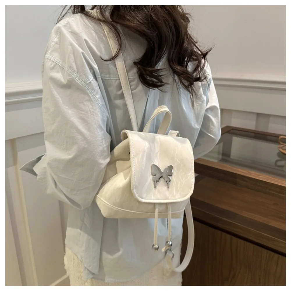 

Silver Butterfly Fashion Backpack New PU Drawstring Versatile Backpack Large Capacity Women's Backpack Women
