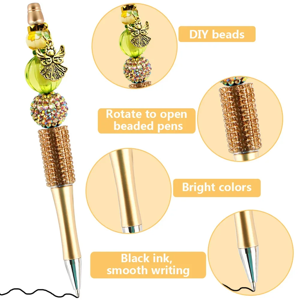 12Pcs Diamond Bead Ballpoint Pen Student Writing Pens DIY Beadable Pens Stationery School Office Supplies