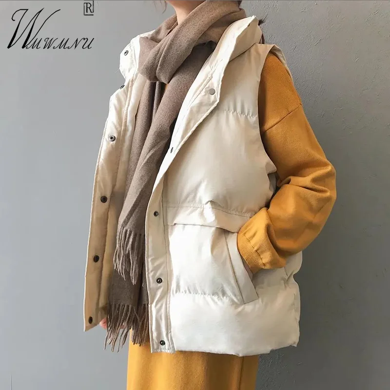 Casual Loose Down Cotton Vests Women Winter Parkas Warm Padded 80kg Oversize Waistcoat New Fashion Stand Collar Sleeveless Coat
