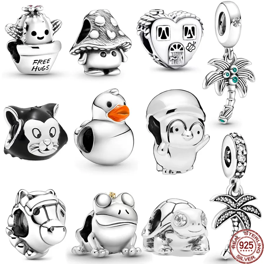 

Hot Sale Cute Mushroom Cactus Palm Tree & Caterpillar Charm 925 Sterling Silver Beads Fit Original Pandora Bracelet Jewelry Gift