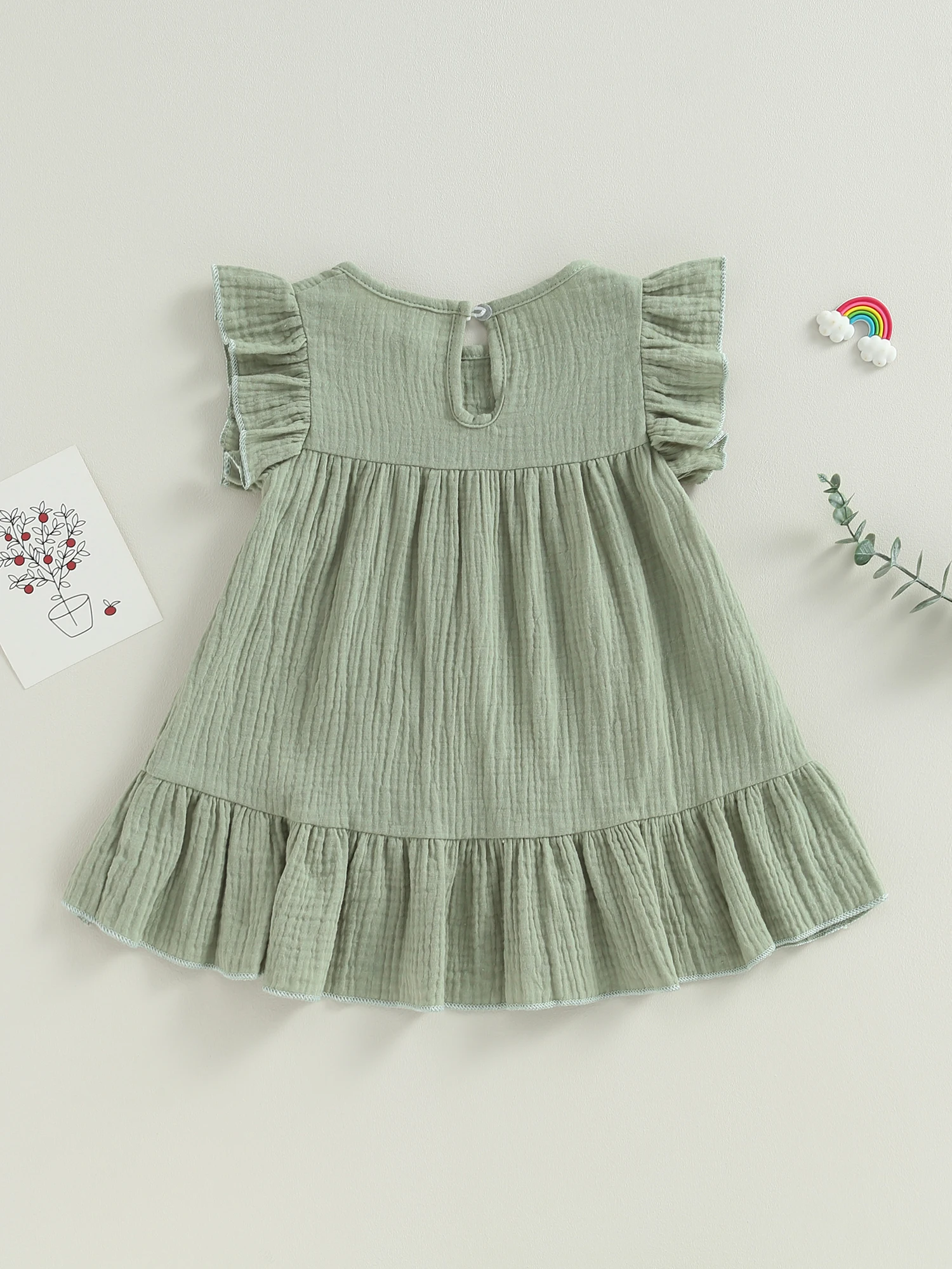 Vestido De Lino Y Algodon Con Mangas De Volantes Para Niecos Y Nias Con Bordado Floral Plisado Vestido De Verano