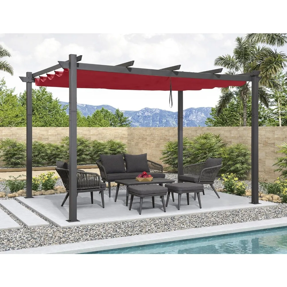 

Outdoor Pergolas, 10x13 Outdoor Retractable Pergola with Sun Shade Canopy Patio Metal Shelter, Outdoors Garden Gazebos