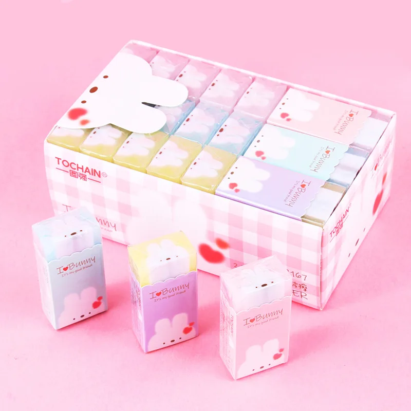 24 pcs/lot Kawaii Rabbit Eraser Cute Writing Drawing Rubber Pencil