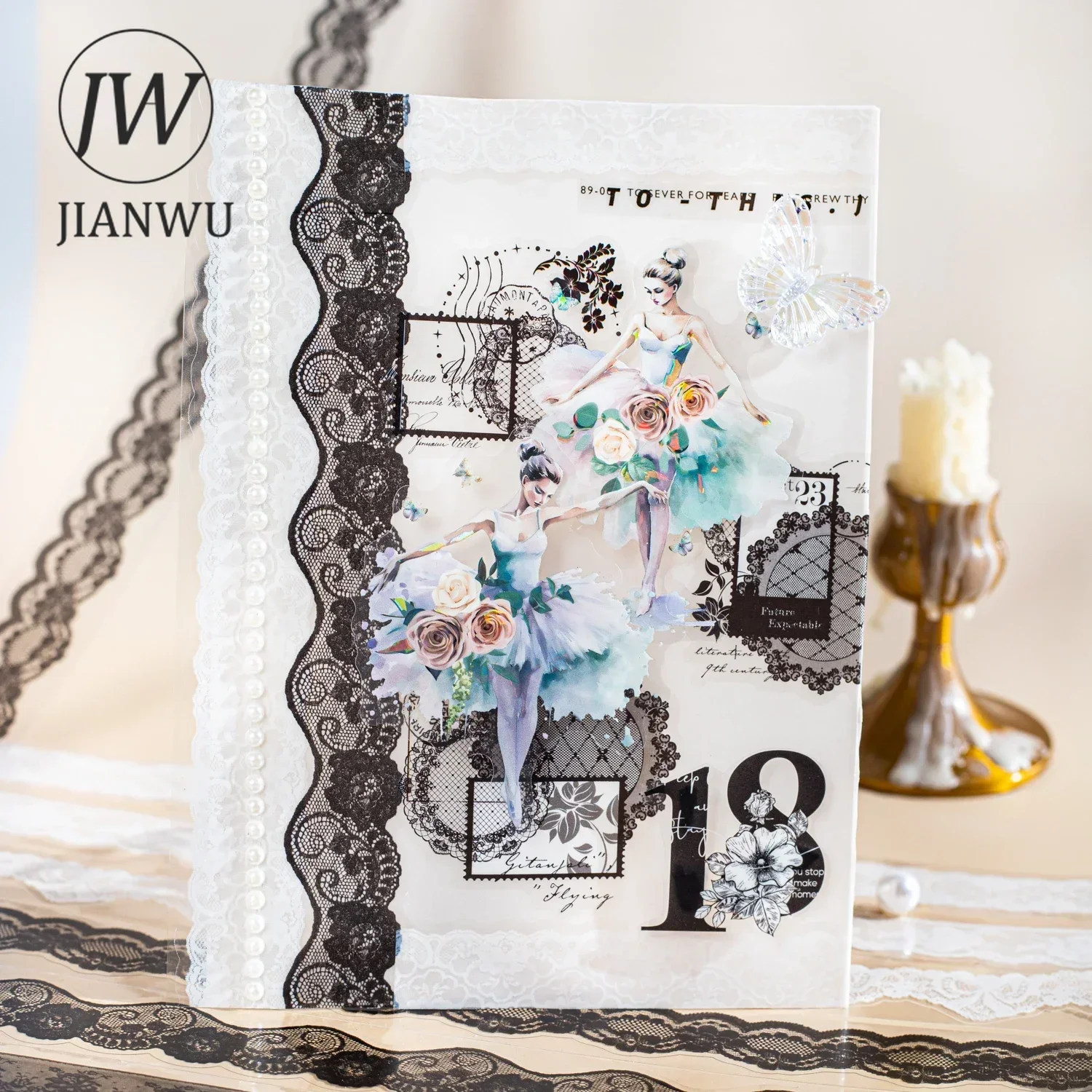 JIANWU 30mm*200cm Lace Ribbon Series Vintage Flower Lace Landscaping Material Collage PET Tape Creative DIY Journal Stationery 5