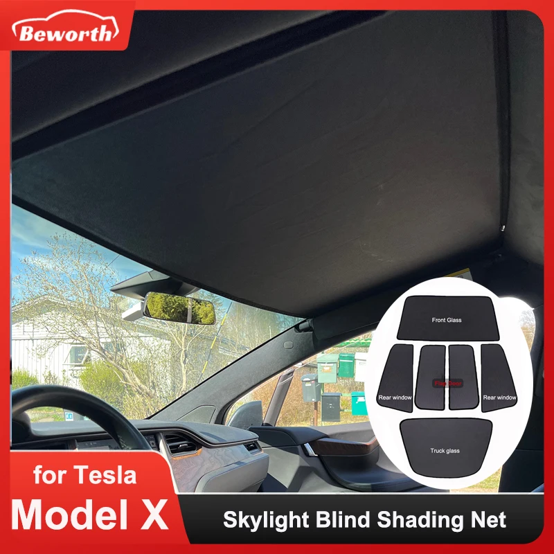 ModelX Glass Roof Skylight Sunshade For Tesla Model X Sun Shades Front Rear Sunroof Blind Shading Net Decorative Car Accessories