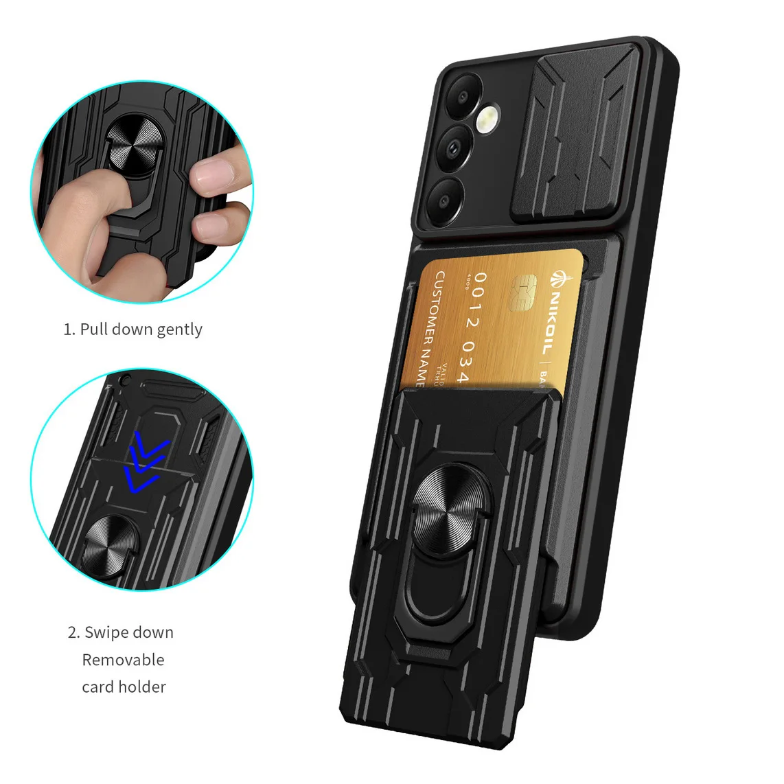 Card Slot Camera Protect Case with Armor Hybrid Ring Cover