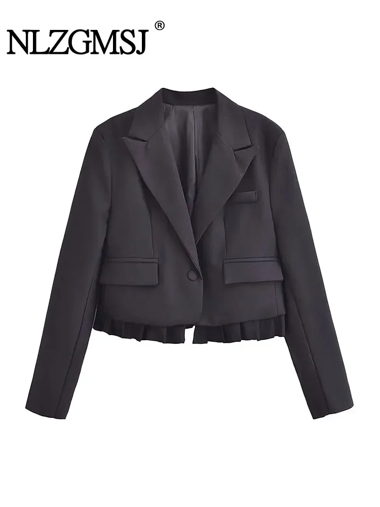 

Nlzgmsj TRAF 2024 Blazers Women Spring Autumn Office Ladies Loose Temperament Cropped Solid All-match Fashion Chic Jacket