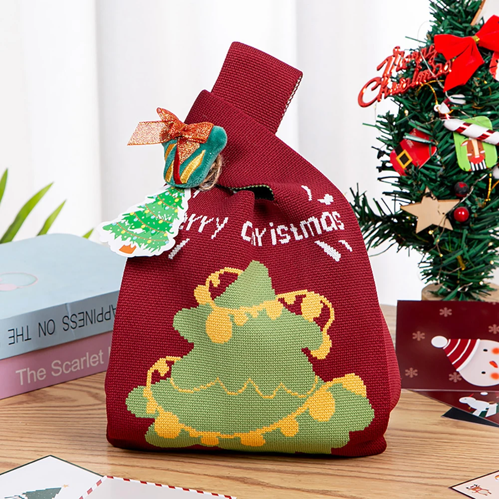 Knitted Handbag Festive Large Capacity Shopping Bag Festival Gift Bag Decorative Holiday Handheld Bag For Holiday Outings
