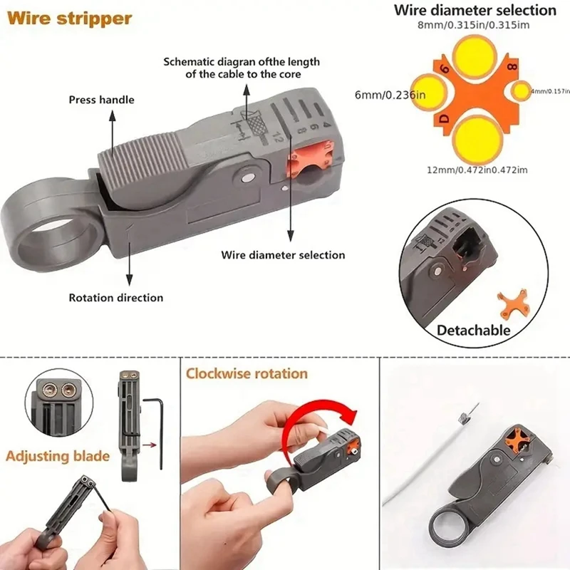 7Pc Coax Cable Crimper Coaxial Compression Tool Kit Wire Stripper With F RG6 RG59 Connectors Stripper Crimping Pliers 5