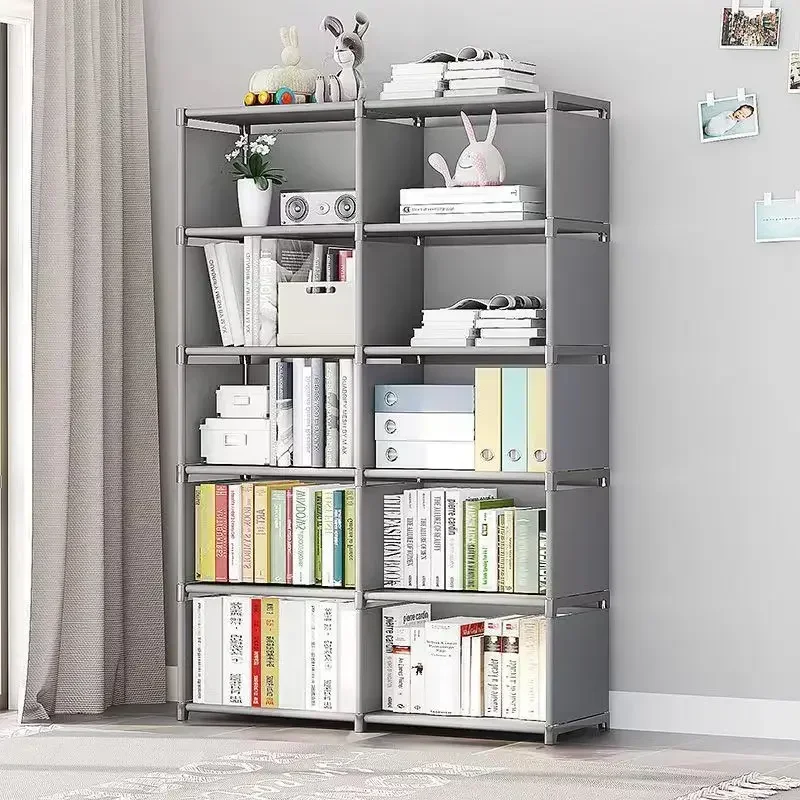 Description Picture 3 of item5 Tier Simple Bookshelf Easy Assembly Bookcase DIY Nonwoven Corner Sundries Can Be Moved Bookcase Creative Organizer Debris Rack