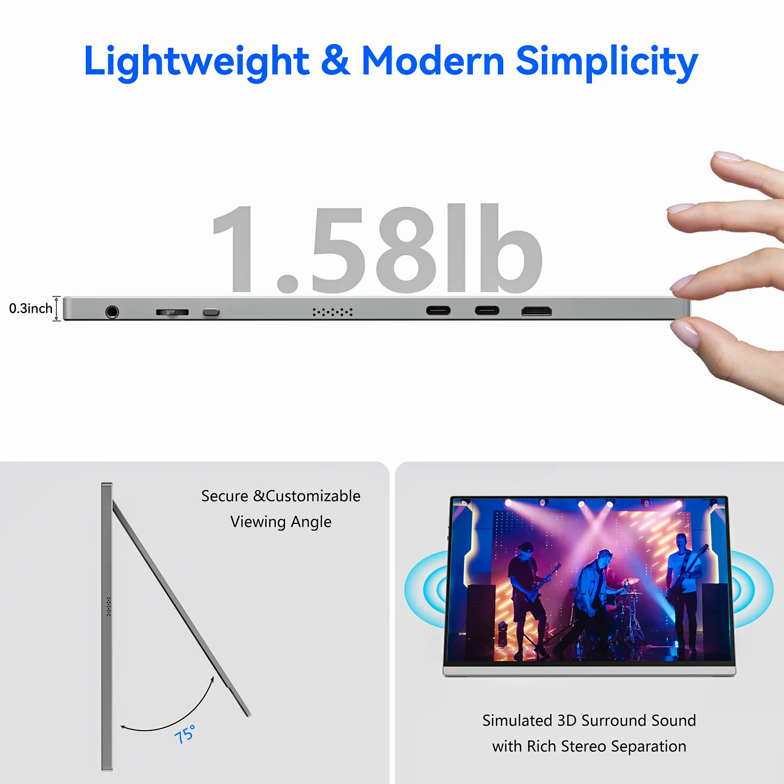 Veout-ポータブル16インチラップトップモニター,1200 px IPS