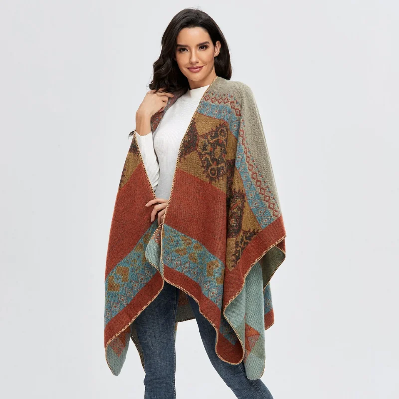 Imitation Cashmere Poncho for Women, Ladies Scarves, Warm Shawls, Wraps, Ponchos, Foulard, Winter Fashion