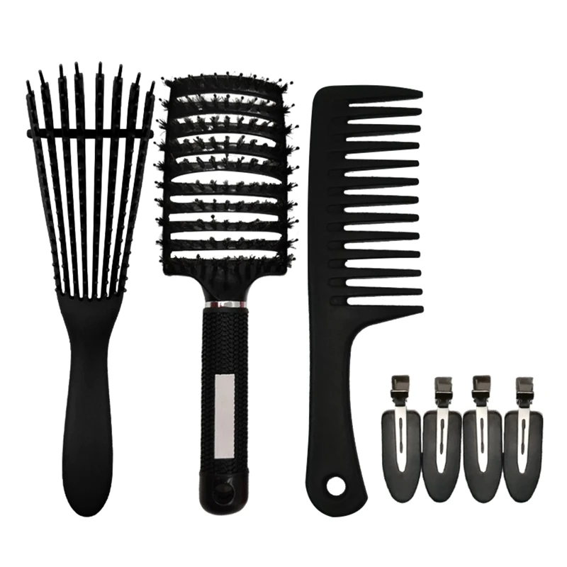

Anti-Static Comb with 4pcs Hair Clips Set Detangling Hair Brush Scalp Massage Wide Tooth Tail Combs Hairdressing Tools Dropship