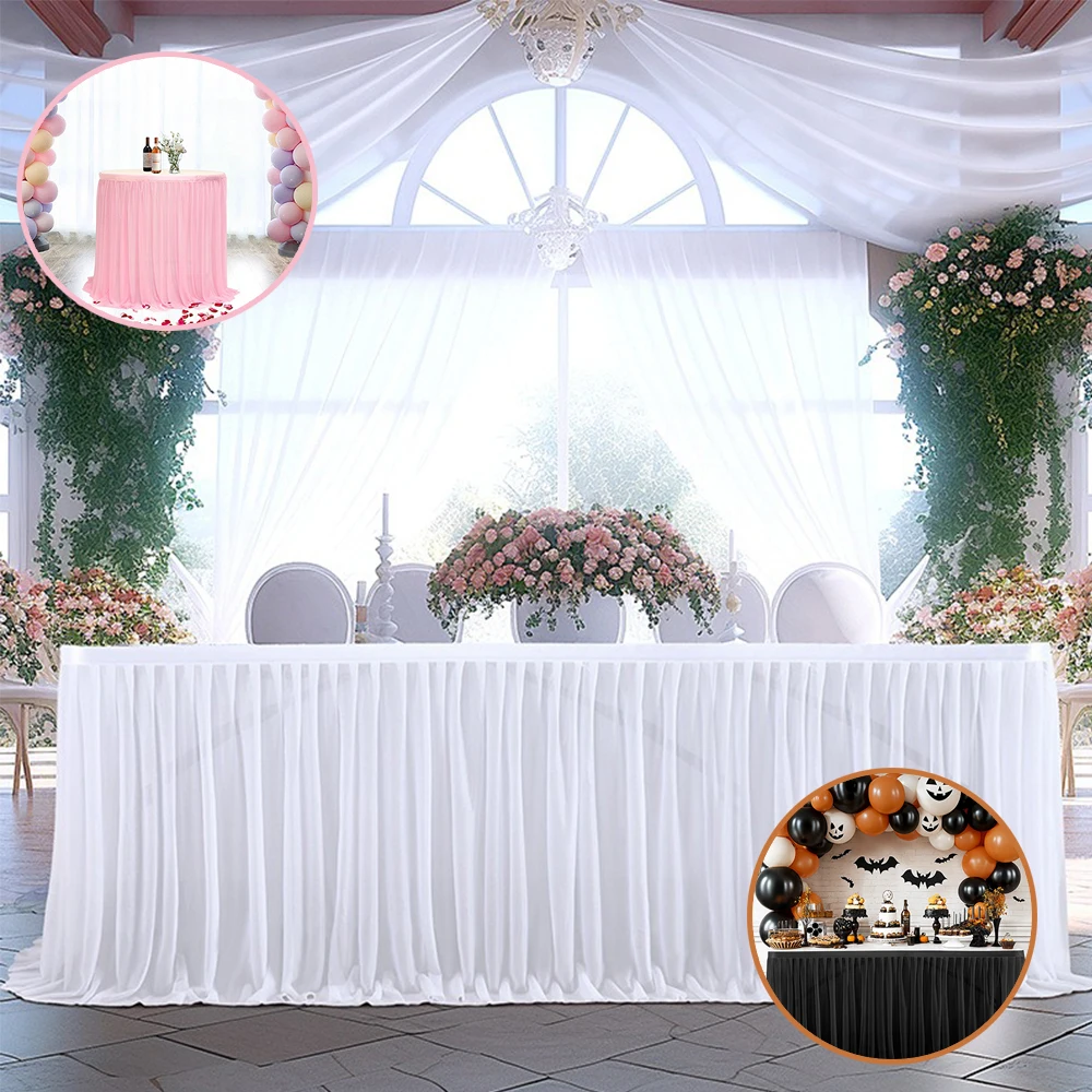 Arty Table Skirting 4FT/6FT/9FT/14FT Dining TableSkirt for Wedding Festive Party Dessert Banquet Table Decor Tulle Skirt
